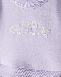 Baby Girl Bow Print Tulle Cotton Dress - Purple