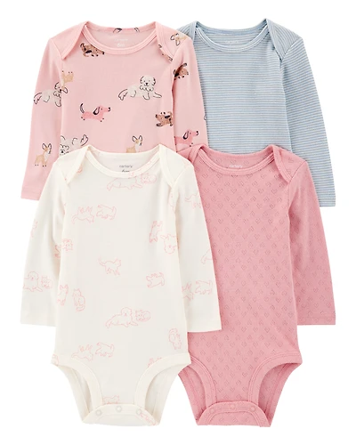 Baby Girl 4-Pack Puppy Long Sleeve Bodysuits