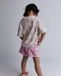 Toddler Girl Rolled Cuff Tee Ice Cream Print - Ivory