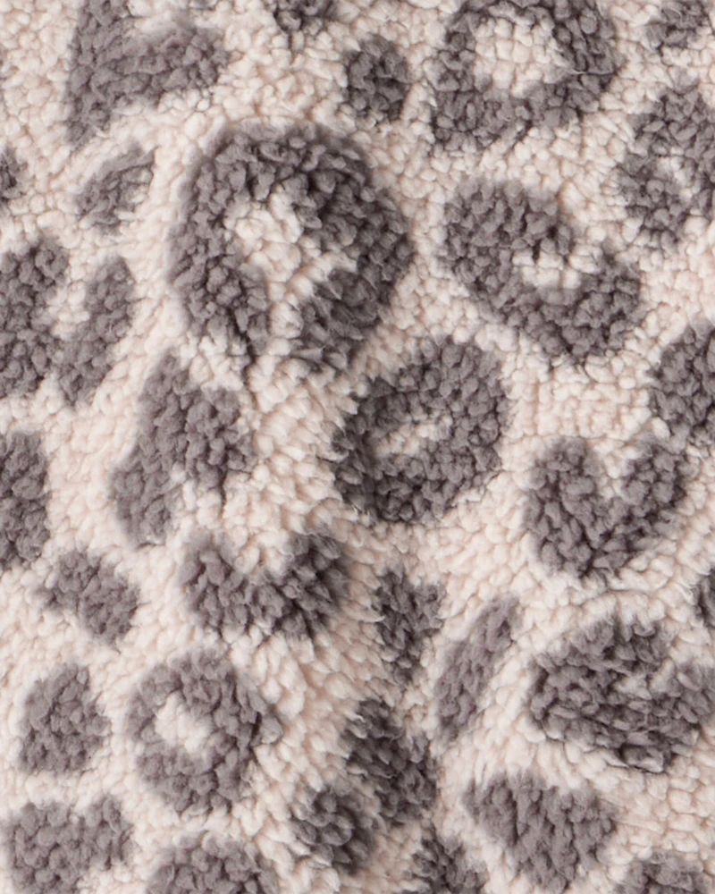 Girls Leopard Print Long-Sleeve Sherpa Jacket - Brown