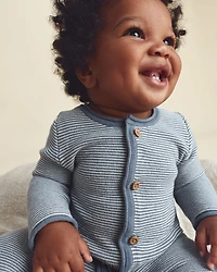 Baby Boy Striped Long-Sleeve Jumpsuit - Navy Blue