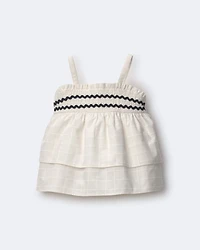 Toddler Girl Smocked Ric-Rac Tiered Top - Cream
