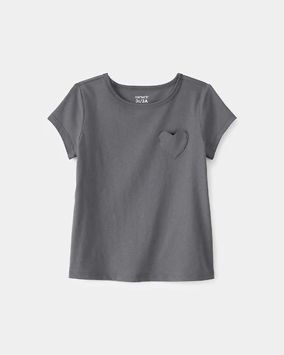 Toddler Girl Heart Pocket Top - Grey