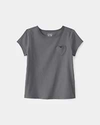Toddler Girl Heart Pocket Top - Grey
