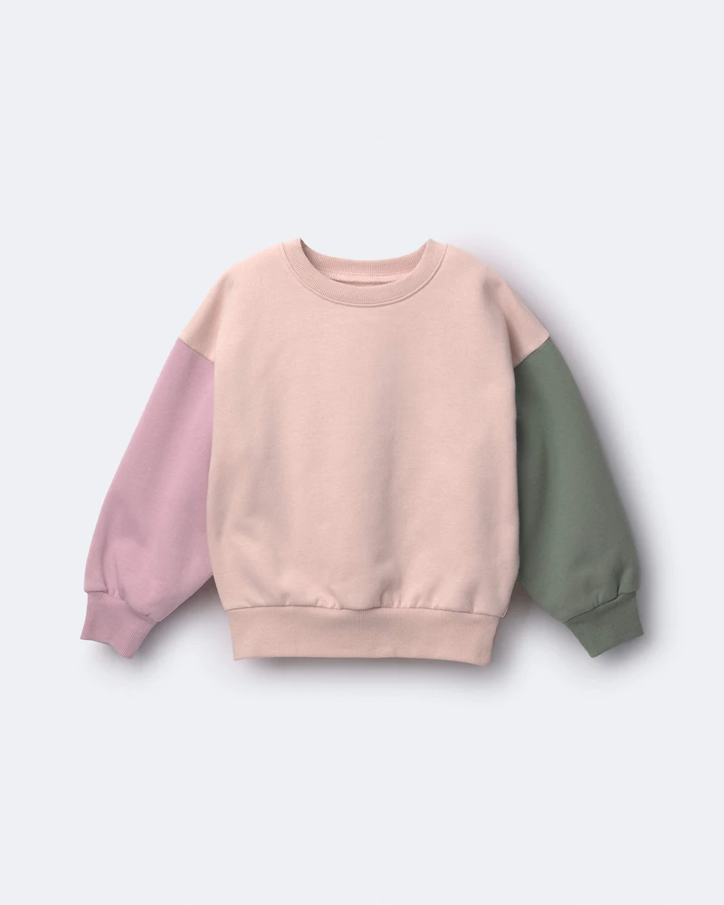 Toddler Girl Colourblock Pullover Sweatshirt - Blush/Mauve/Olive