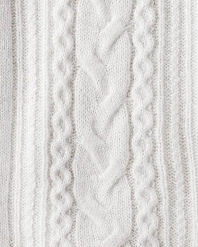 Girls Cable Knit Long-Sleeve Dress - Ivory