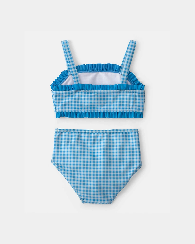 Girls 2-Piece Gingham Tankini Set - Blue