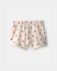 Toddler Girl Cherry French Terry Shorts - Cream