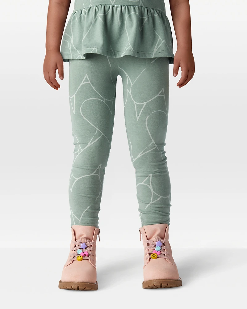 Toddler Girl Cotton Heart Stretch Leggings - Green