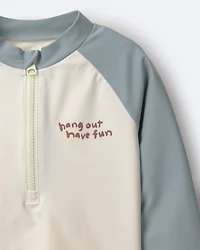 Toddler Boy Hang Out, Have Fun' Half-Zip Long-Sleeve Rashguard - Pale Blue/Cream