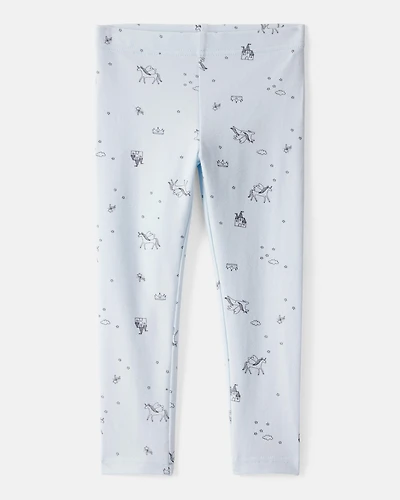 Toddler Girl Printed Cotton Pull-On Stretch Leggings - Blue