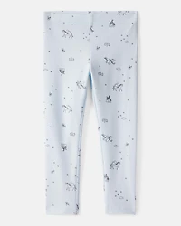 Toddler Girl Printed Cotton Pull-On Stretch Leggings - Blue