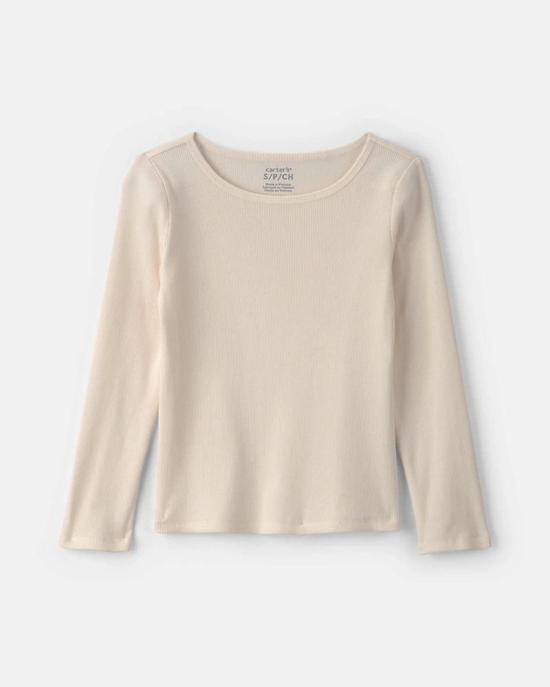 Girls Long-Sleeve Ribbed Top - Cream