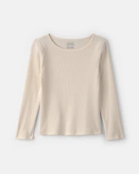 Girls Long-Sleeve Ribbed Top - Cream