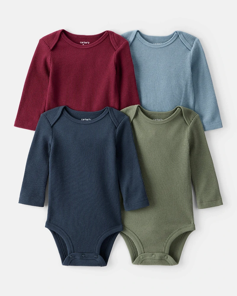 Baby Boy 4-Pack Long-Sleeve Multipack Bodysuits - Blue/Red/Navy/Green
