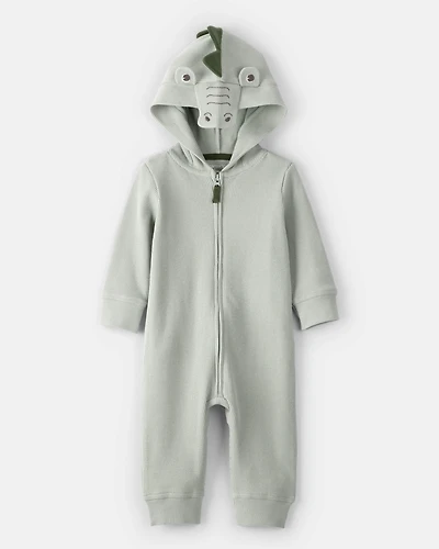 Baby Boy Alligator Thermal Long-Sleeve Hooded Jumpsuit - Green