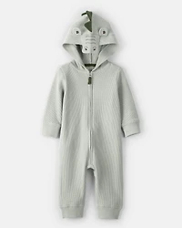 Baby Boy Alligator Thermal Long-Sleeve Hooded Jumpsuit - Green