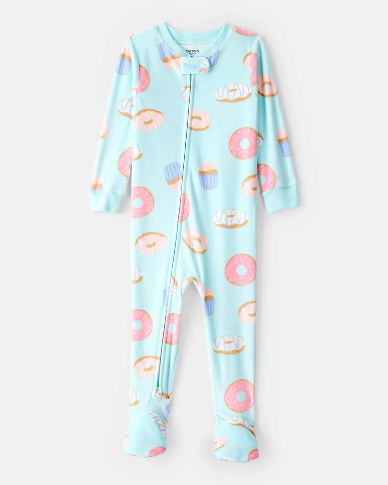 Toddler Girl Donuts DreamPlush Long-Sleeve Snug Fit 1-Piece Pyjamas - Blue