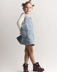 Toddler Girl Otter Pocket Denim Jumper Avenue Wash - Blue