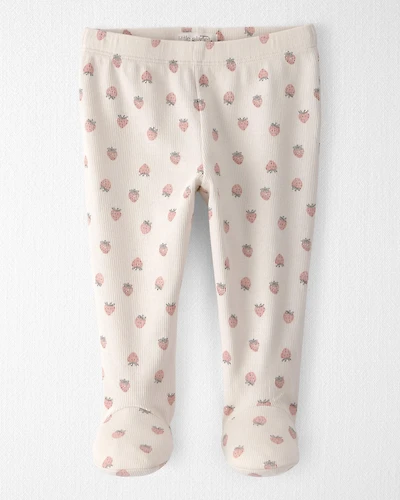 Baby Girl Organic Cotton Rib Footed Pants Strawberry-Print