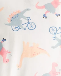 Toddler Girl Dinosaur Print 100% Cotton Long-Sleeve 4-Piece Pyjamas - Blue/White