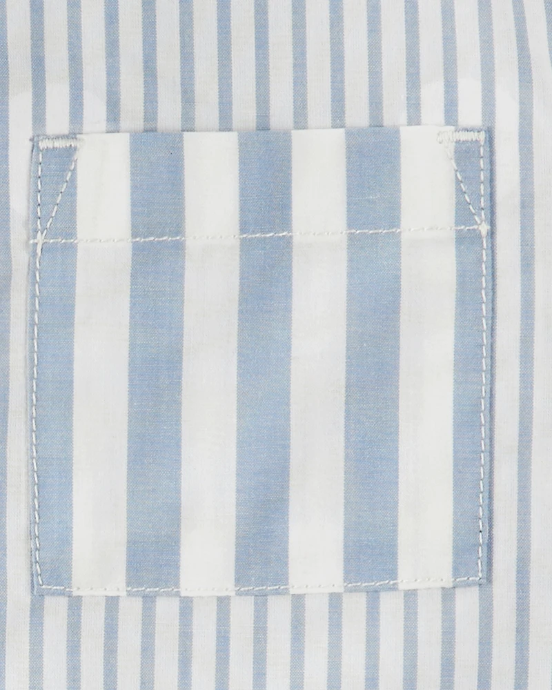 Baby 2-Piece Striped Button-Front Shirt & Short Set - Blue/Green
