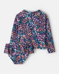 Toddler Girl 2-Piece Floral Long-Sleeve Rashguard Swimsuit Set