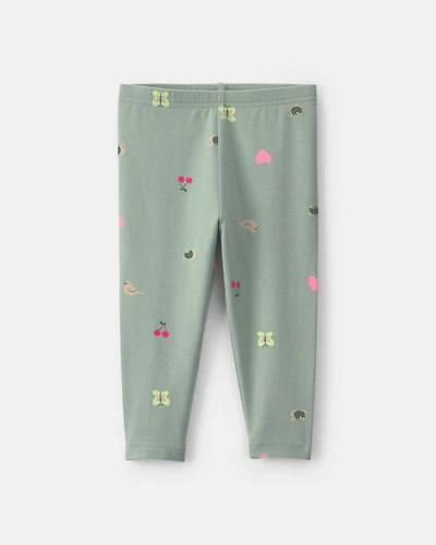 Baby Girl Butterfly Pull-On Stretch Leggings - Green