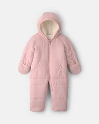 Baby Girl Solid Quilted Pramsuit- Pink