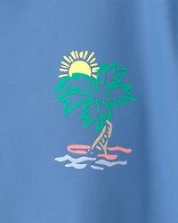 Toddler Boy Palm Tree Solid Short-Sleeve Rashguard - Blue