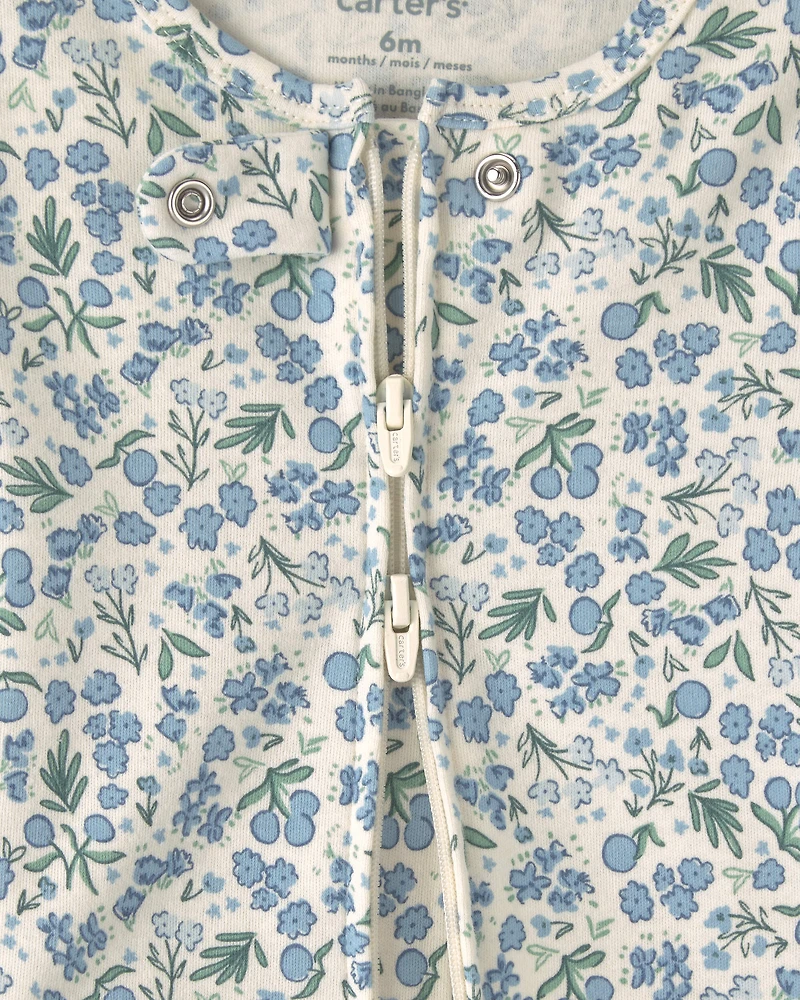 Baby Girl Floral 100% Cotton 2-Way Zip Sleeper - Blue/Ivory