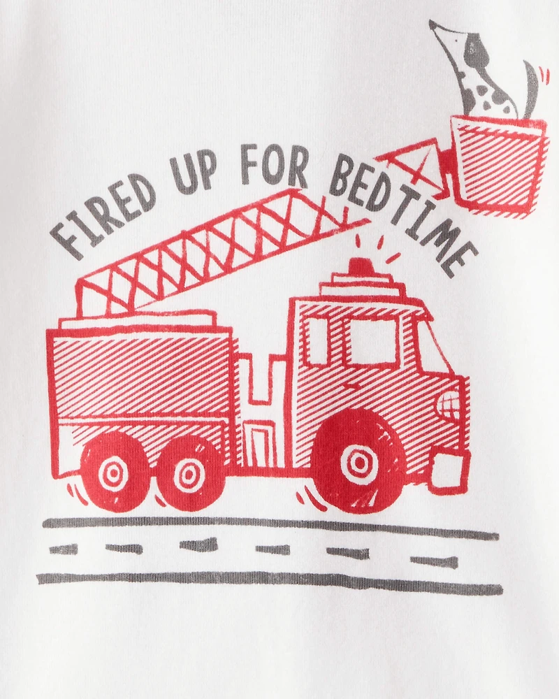 Toddler Boy Firetruck Print 100% Cotton Long-Sleeve 4-Piece Pyjamas - Red/White