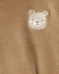 Toddler Girl Bear Velour Hoodie & Pant Set - Brown