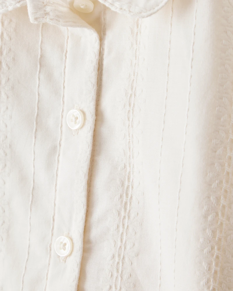 Toddler Girl Cotton Long-Sleeve Button-Down - White