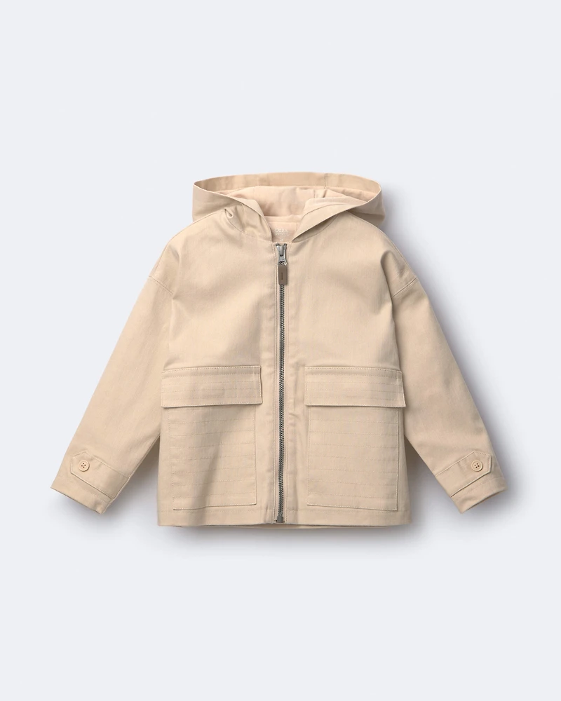 Toddler Boy Zip-Up Hooded Jacket with Pockets - Khaki