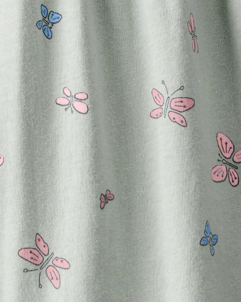 Baby Girl Butterfly Ruffle Cotton Long-Sleeve Jumpsuit - Green