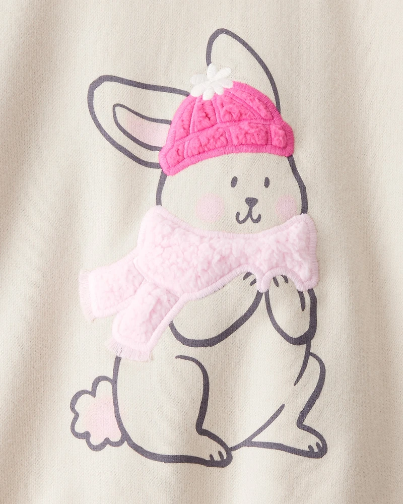 Toddler Girl Bunny French Terry Long-Sleeve Pullover Sweatshirt - Cream