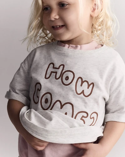 Toddler 'How Come' Rolled Cuff Tee - Heathered Grey