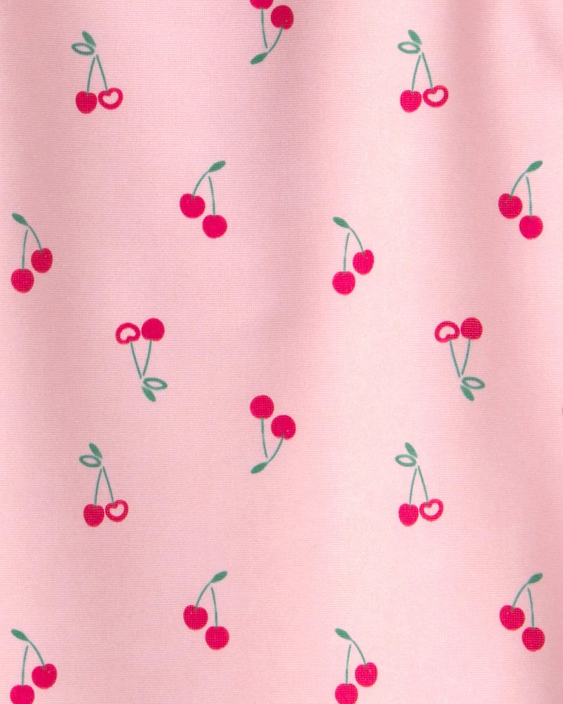 Baby Girl Cherry Long-Sleeve 1-Piece Rashguard Swimsuit - Pink