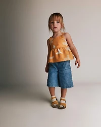 Toddler Girl Peplum Tank Top Plant Print - Mustard Yellow
