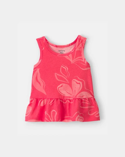 Baby Girl Floral Peplum Tank Top - Coral