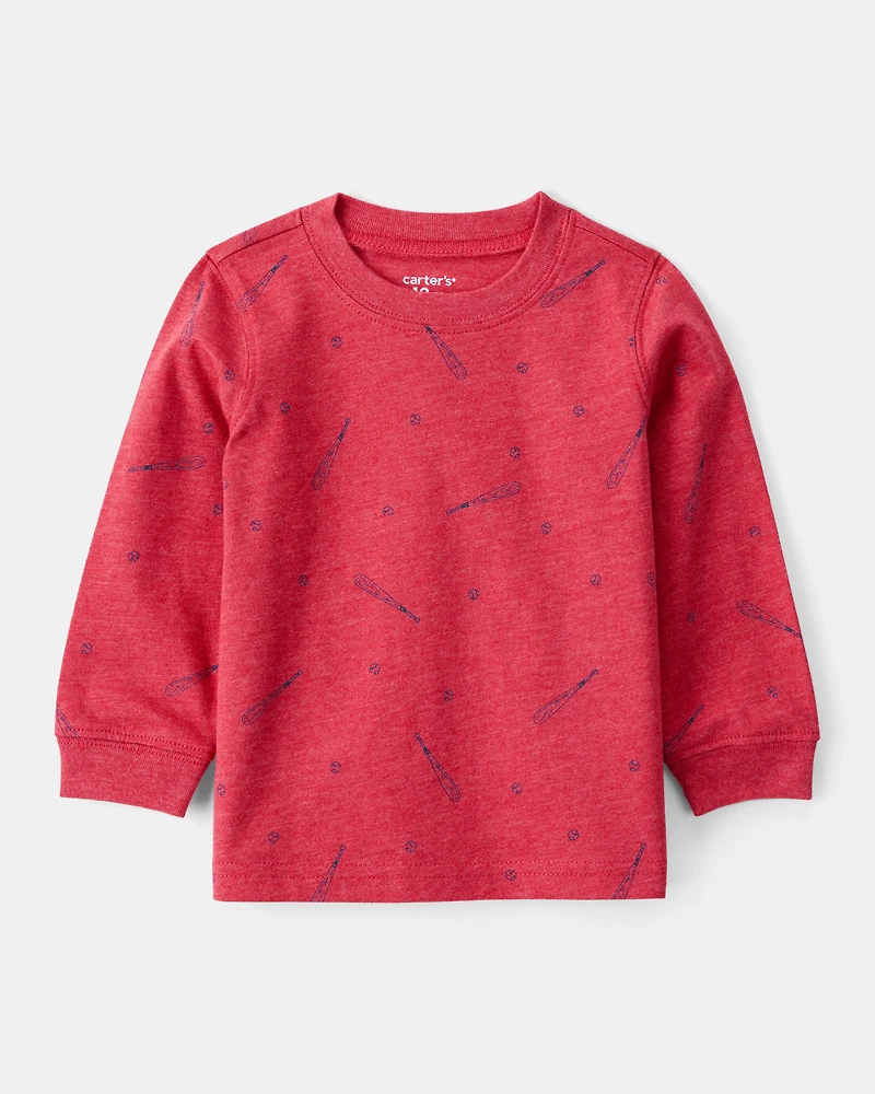 Baby Boy Baseball Print Long-Sleeve Tee - Red