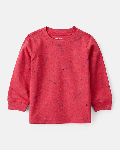 Baby Boy Baseball Print Long-Sleeve Tee - Red