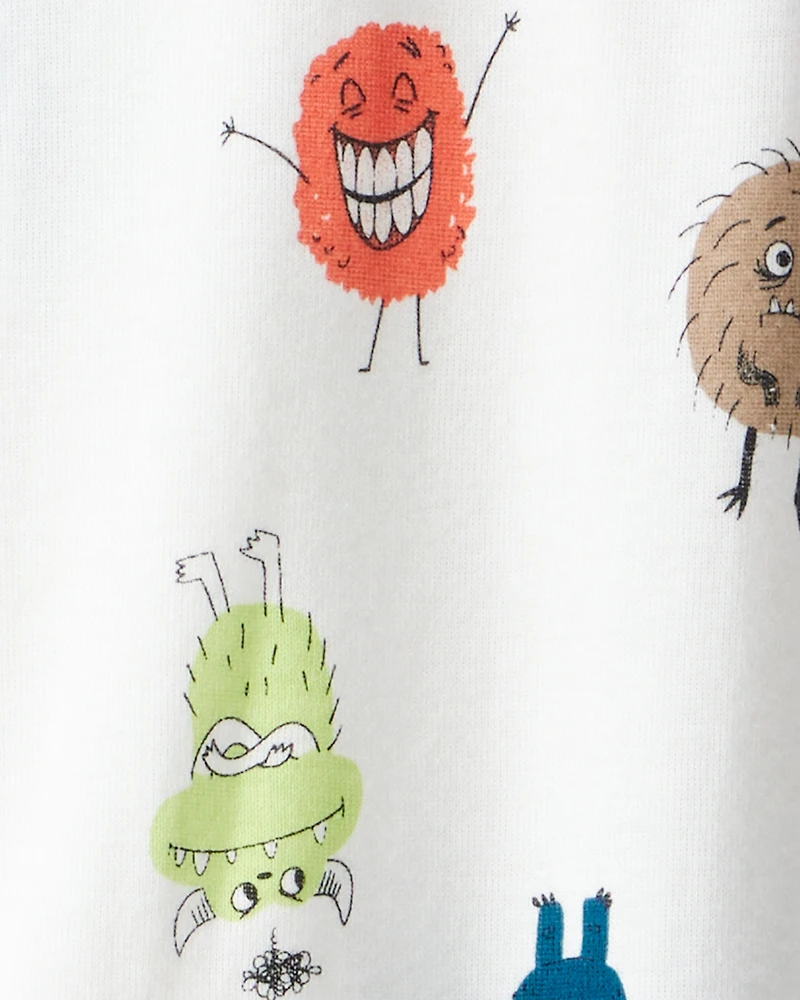Toddler Boy Monster 100% Cotton Snug Fit Footie 1-Piece Pyjamas - Ivory