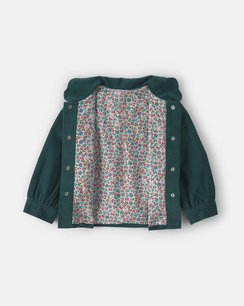 Toddler Girl Flower Embroidered Corduroy Jacket - Green