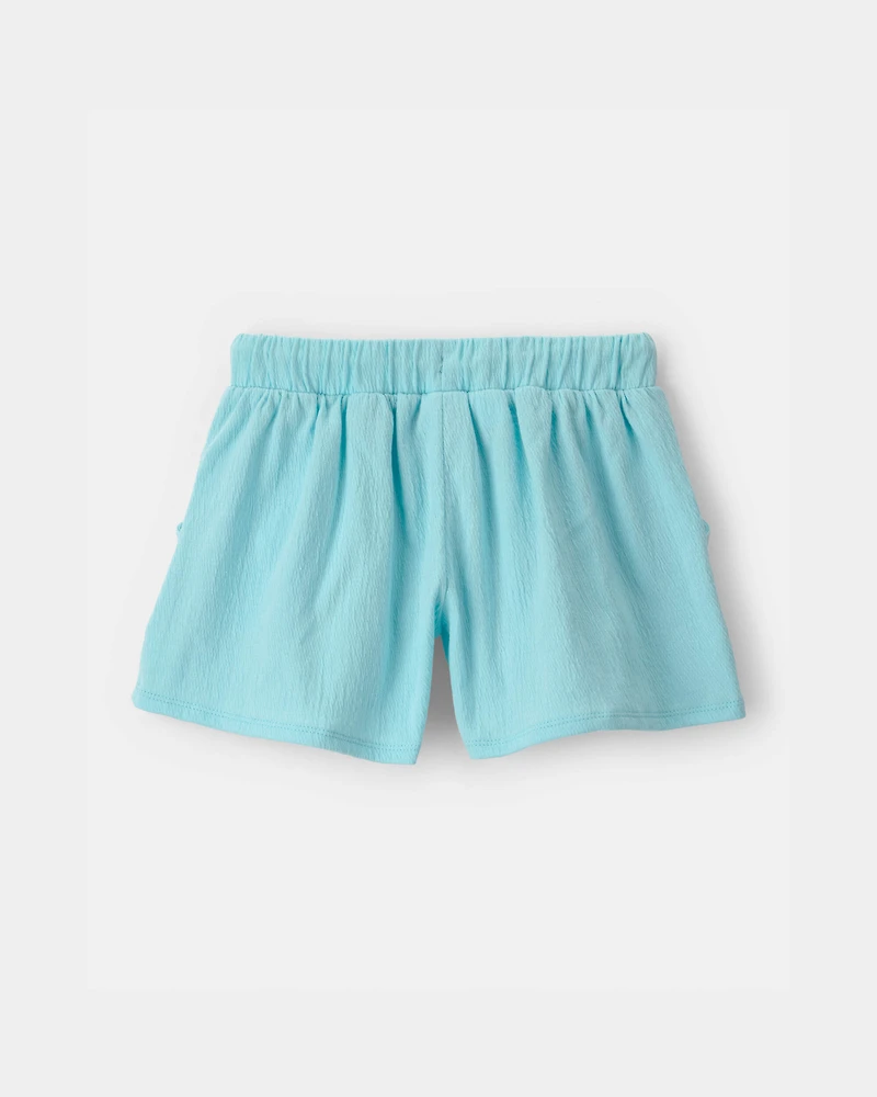 Girls Floral Embroidered Gauze Shorts - Blue