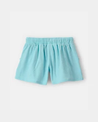Girls Floral Embroidered Gauze Shorts - Blue
