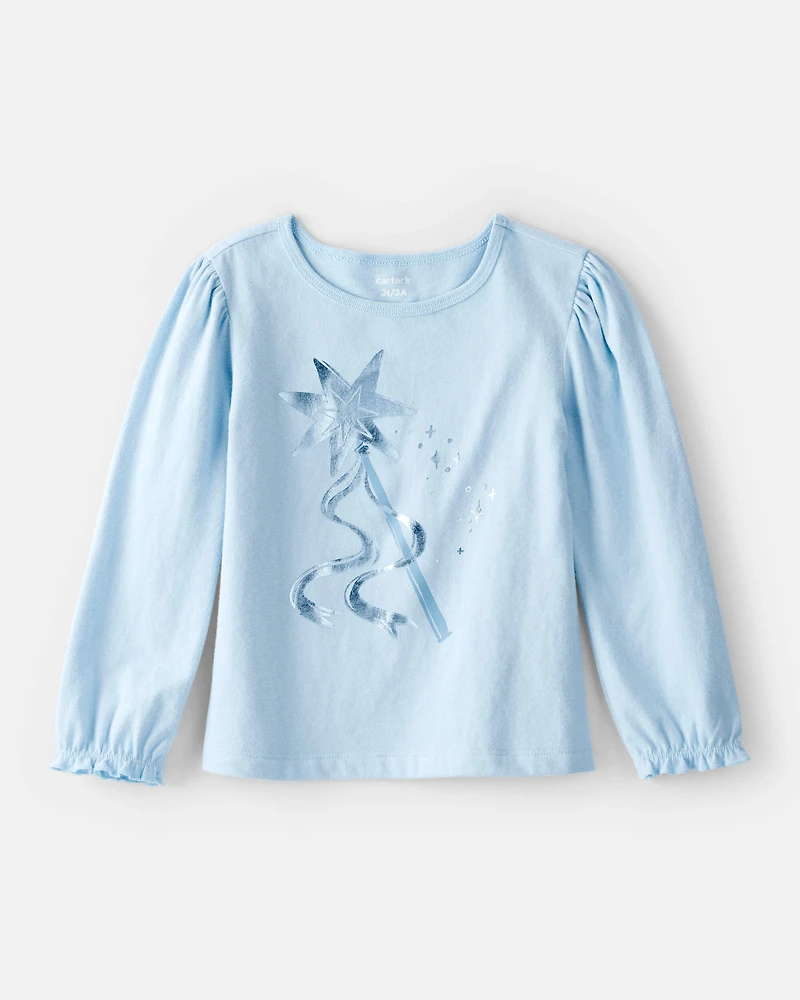 Toddler Girl Metallic Princess Wand Long-Sleeve Graphic Tee - Blue