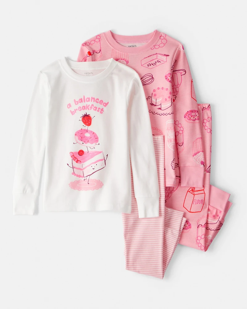 Toddler Girl Desserts 100% Cotton Snug Fit 4-Piece Pyjamas - Pink/White