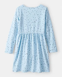 Girls Confetti Print Long-Sleeve Dress - Blue